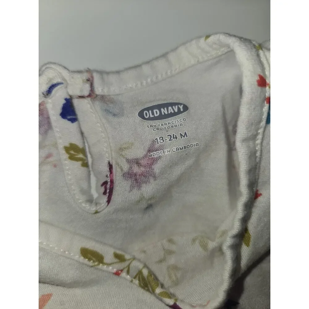 Old Navy Baby Girls 18-24M Floral Tiered Dress Ivory Purple Blue 3/4 Sleeve